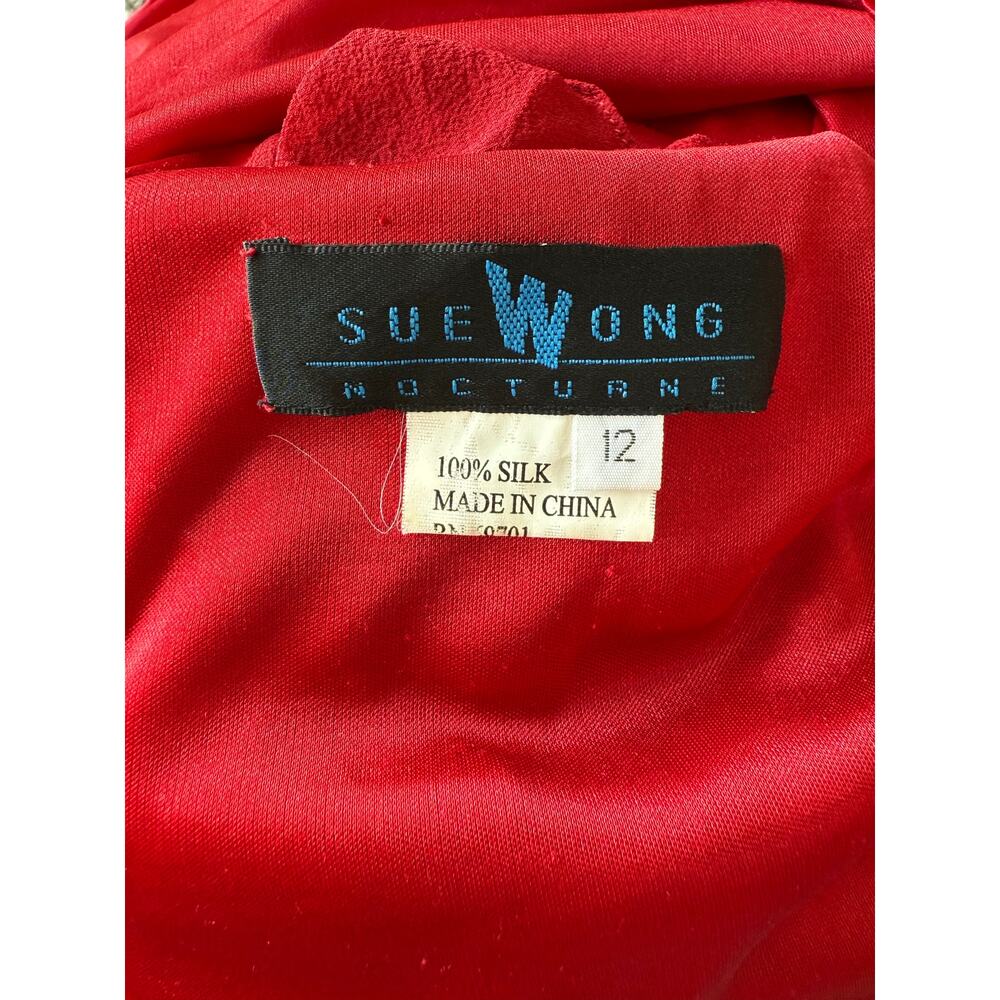 FLAWED Vintage Sue Wong Y2K Red Beaded Embroidered Asymmetrical Dress 12 S XS - Picture 10 of 17